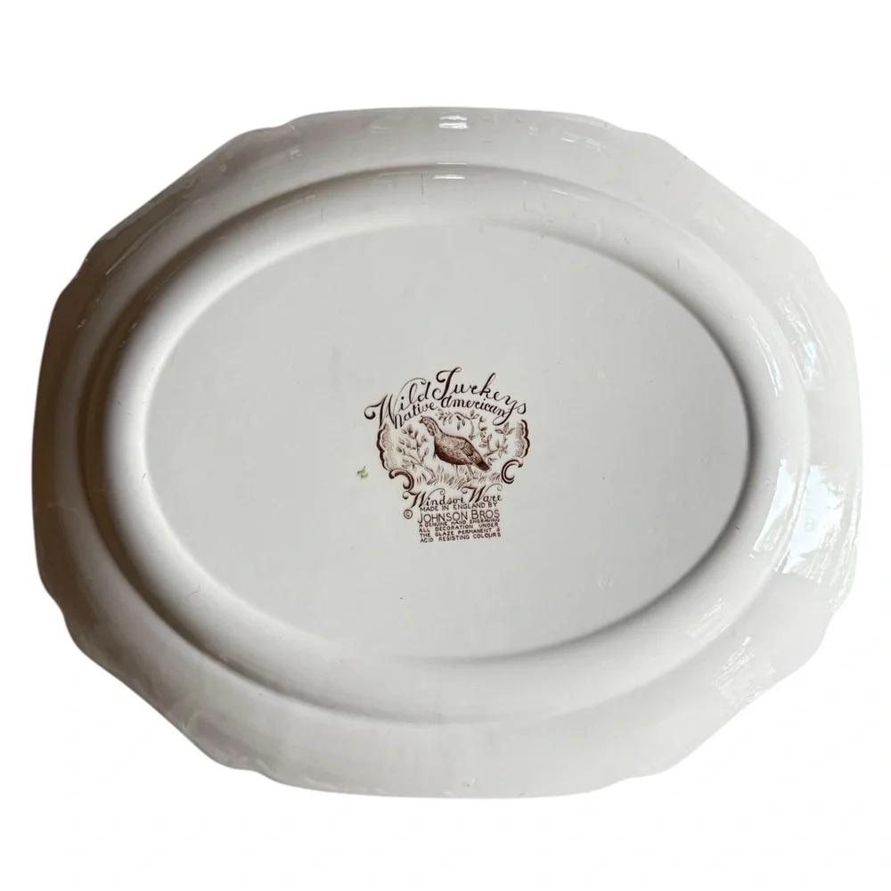 Johnson Bros. Wild Turkey Native American Windsor Ware Turkey Platter 17x14 - Picture 2 of 11